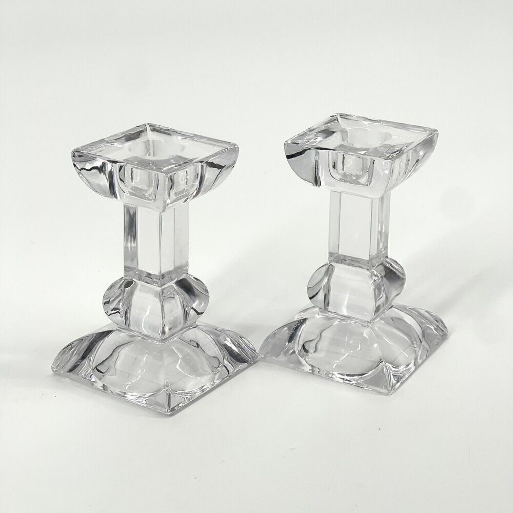 VILLEROY & BOCH Candle Taper Holders Crystal Square 4” Tall Set Of 2